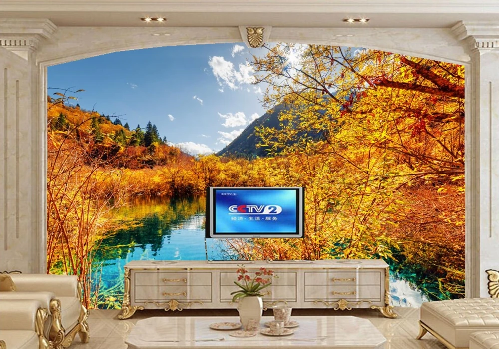 

Обои Jiuzhaigou с пейзажем осеннего озера, настенные 3d обои для гостиной, фона телевизора, дивана, спальни, ресторана