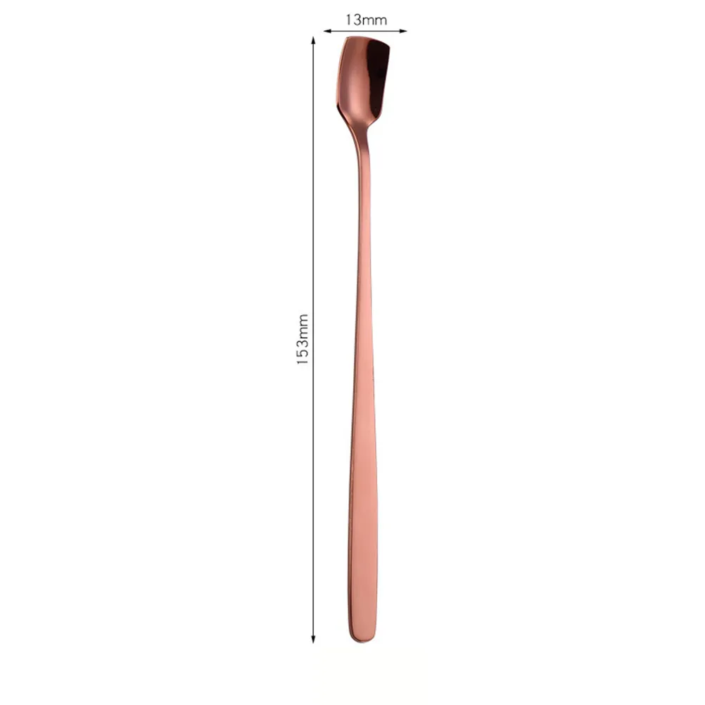 15,3 см, квадратная кофейная ложка, цветная нержавеющая сталь, длинная ручка, для коктейля, перемешивающие ложки для десерта, ложки для льда, 1 шт - Цвет: rosegold