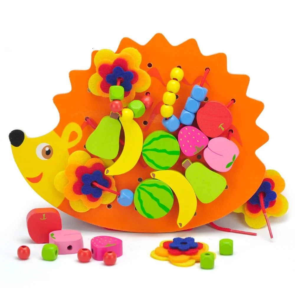 

Montessori Wooden Hedgehog Threading Lacing Fruit Beads Toys For Children Brinquedos Oyuncak Juguetes Brinquedo Oyuncaklar