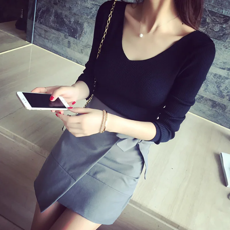 Autumn V Neck Sweater Knitted Fashion Womens Sweaters 2018 Winter Tops For Women Pullover Jumper Pull Femme Hiver Truien Dames