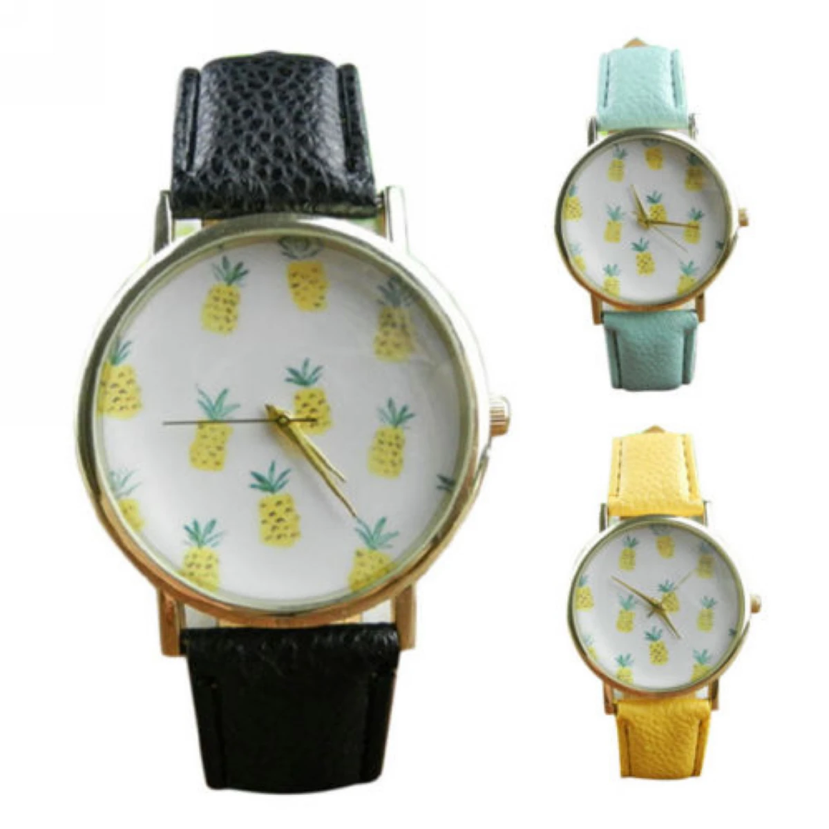 Women`s Fashion Pineapple Pattern Leather Band Analog Quartz Wrist Watch