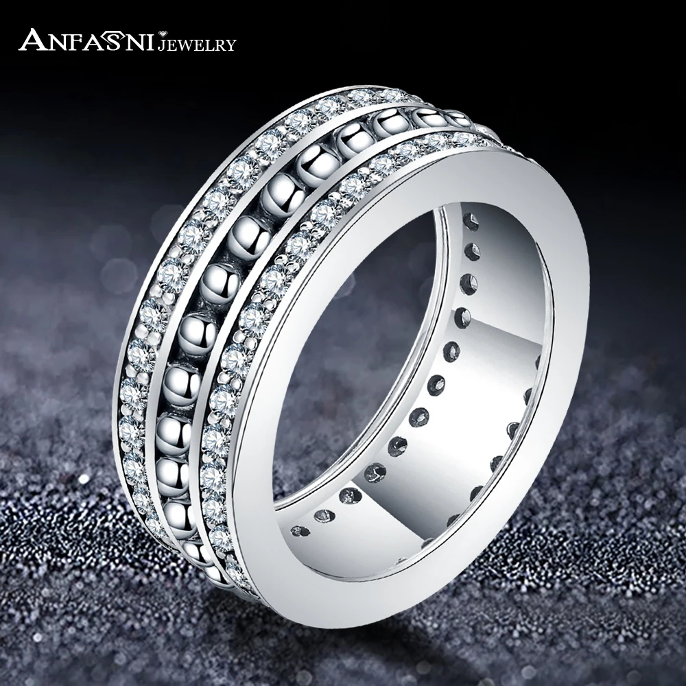 

ANFASNI Fashion 100% 925 Sterling Silver Forever Love Finger Rings With Round Clear CZ For Women Wedding Jewelry RI0122-B