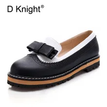 С бантиком-бабочкой, женская обувь на платформе; большие Размеры 32–43 Осенние туфли-оксфорды для женщин без шнуровки весна-лето, Лоферы женские повседневные туфли на плоской подошве