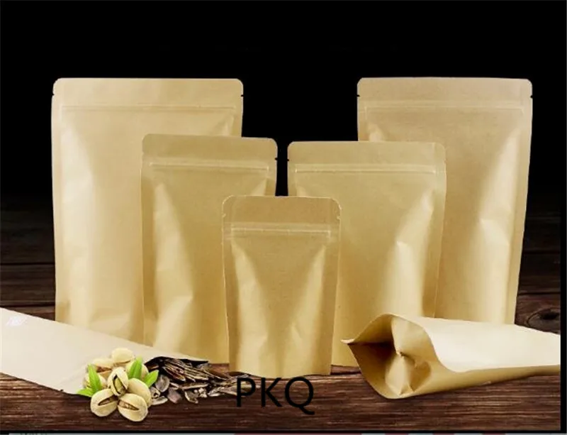 

5pcs Many size Brown Kraft Paper Zip Lock Bag Aluminum Foil Inside Stand Up Food Storage Bag Coffee Tea Pack Pouch