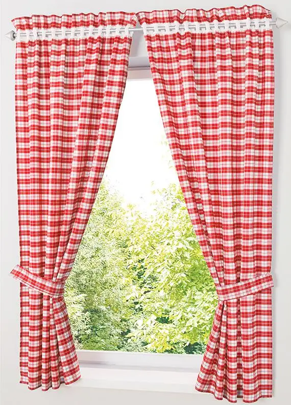 Pastoral Red/ Blue Plaid Short Curtains for Kitchen Window Treatments Kids Room Curtains for Bedroom Living Room Roman Blinds - Цвет: Красный