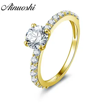 

AINUOSHI Classic 1 Carat Round Ring 14K Solid White/Yellow Gold Pave Setting Band Sona Diamond CZ Wedding Engagement Women Ring