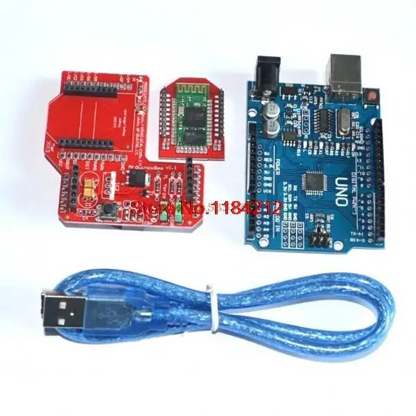 

UNO R3 + XBee Zigbee Shield RF module + Bluetooth wireless HC-06 (red)