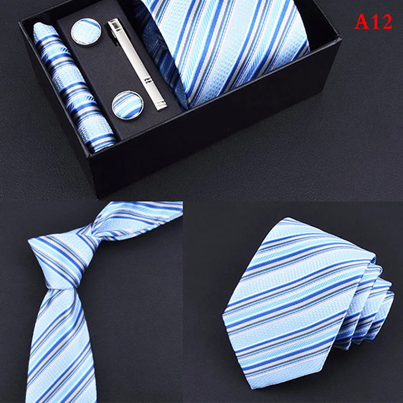  Fashion Gift Box Packing Neck Tie Set Include Tie Clip And Handkerchief Cufflink Man Formal Busines