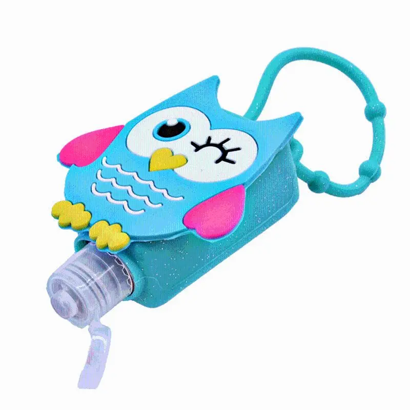 30ML Embossed Cute Colored Cartoon Owl Shape Silicone Mini Hand Sanitizer Disposable No Clean Detachable Cover 3