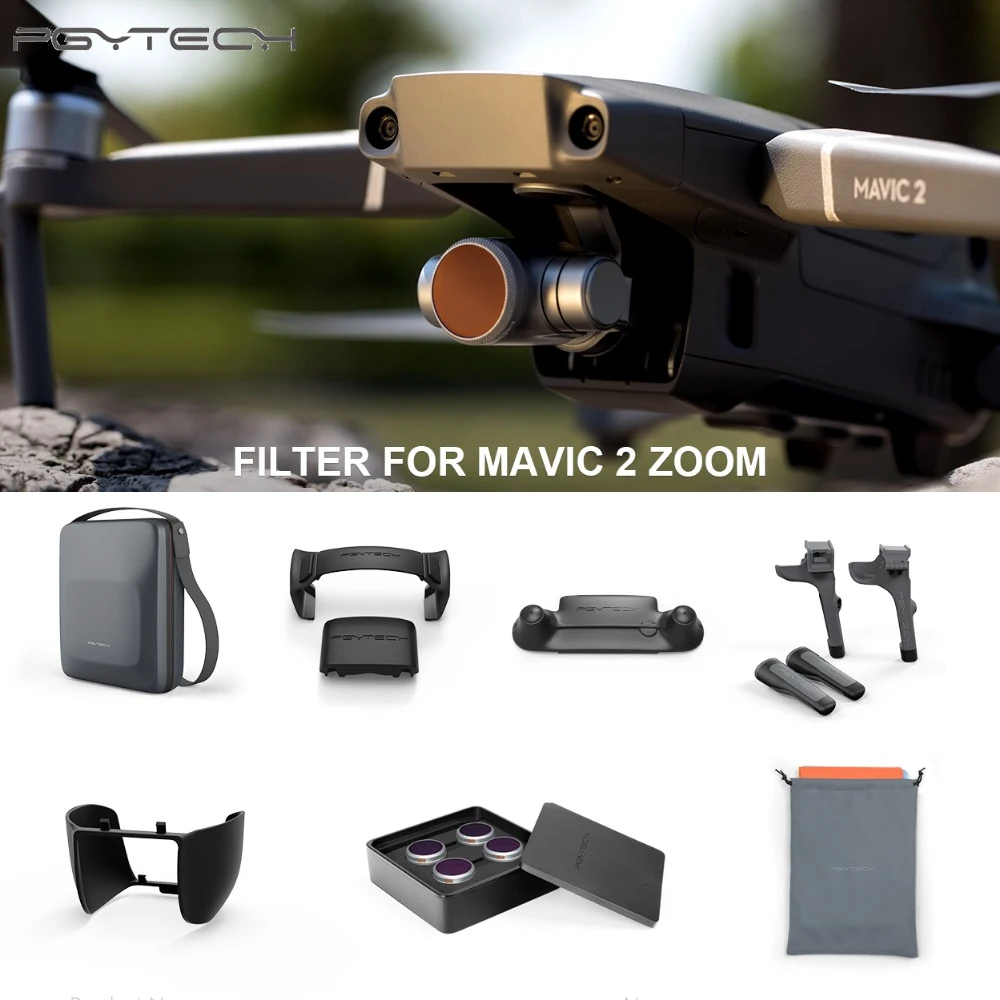 

7pcs/set PGYTECH Accessories Combo for DJI MAVIC 2 ZOOM (Professional) landing gear/propeller guard/lens filter ND16 hood