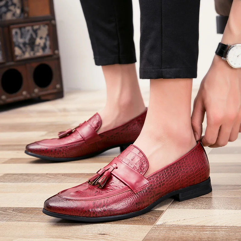 Casamento Couro Formal Plus Sapatos black Size Dos red Apontado On lace Estilo slip slip lace Escritório Italiano Dedo Vestido Barco Pele Up Homens Cobra Luxo Up Do On De Red Negócios black q8avqz