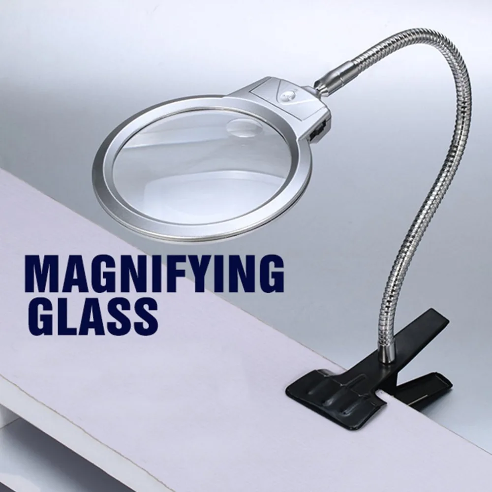Clip On Desktop Illuminated Magnifier Magnifying Glass Reading Loupe