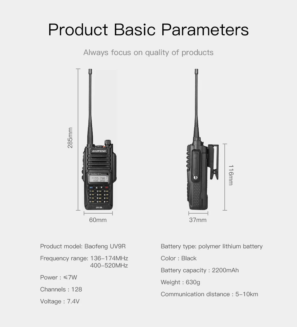 Baofeng UV-9R плюс влагонепроницаемые Walkie Talkie двухстороннее радио Двухдиапазонный портативный 10 км дальний UV9R CB Ham портативное радио