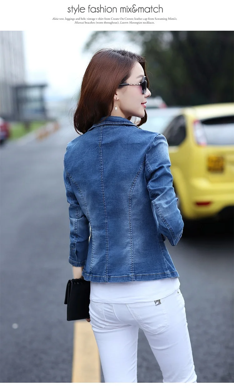 Fashion Spring Autumn Denim Jacket Women Slim Suit One Button Short section Coat cowboy jacket women Blazers