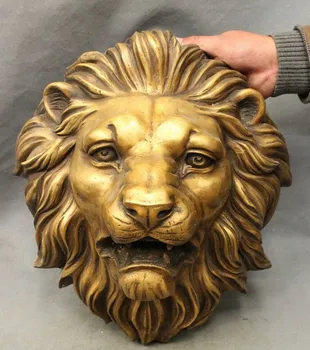 

YM 316 16" Chinese Great Art Sculpture Pure Bronze Carved Beast Lion King Head Statue