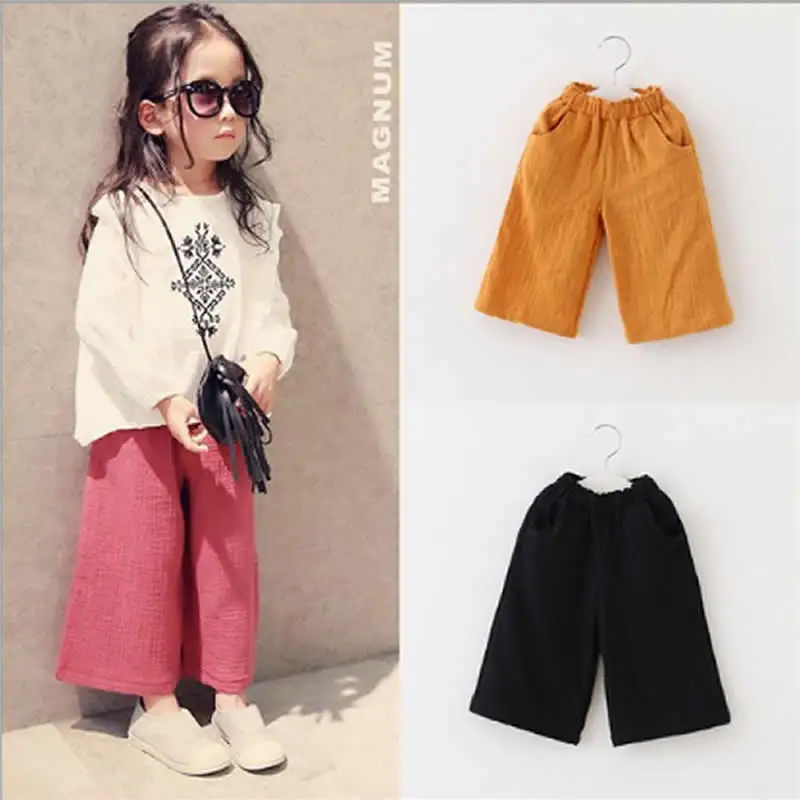 Spring Summer Children's Wide leg Pants Baby Cotton Linen Big Bell ...