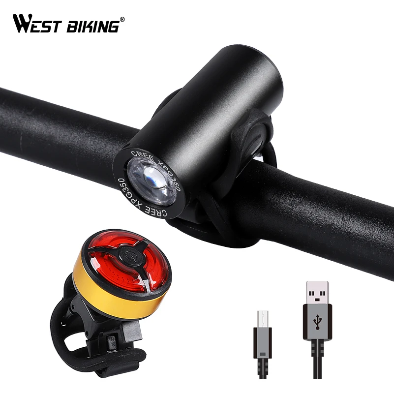 Flash Deal WEST BIKING Bike Light Sets Ultralight Front + Rear Lights USB Charging Safety Cycling Lamp Taillight Flash Bicycle Headlight 0