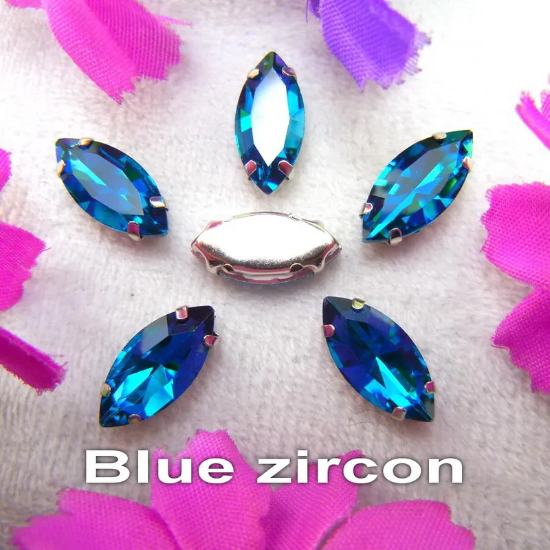 Стеклянные кристаллы, серебряные когти, 8 размеров, красивые цвета, конский глаз, Наветт, маркиза, форма, пришитые стразы, бусины, Аппликации, сделай сам - Цвет: A13 Blue Zircan