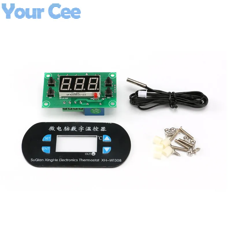 

5 pcs XH-W1308 W1308 Adjustable Digital Cool Heat Sensor Red Display Temperature Controller Thermostat Switch DC 12V
