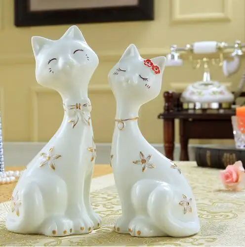 Goedkoop Home Decor Kat Ambachten Kamer Decoratie Keramische Ornament Porselein Beeldjes Fortuin Kat Creatieve Huwelijksgeschenken