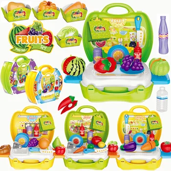 

1Set Pretend Play Toy Children Simulation Kitchen Cook Tableware Kit Suitcase Fruits Vegetable Bread House Gift For Children