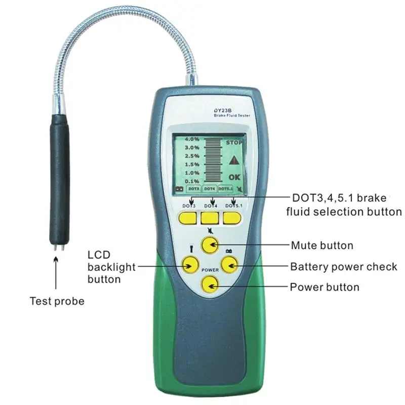 MR CARTOOL Car Brake Fluid Tester Oil Tester 250mm Goose Neck Detector 2.2LCD for DOT3 DOT4 DOT5 Car Brake Fluid Testers