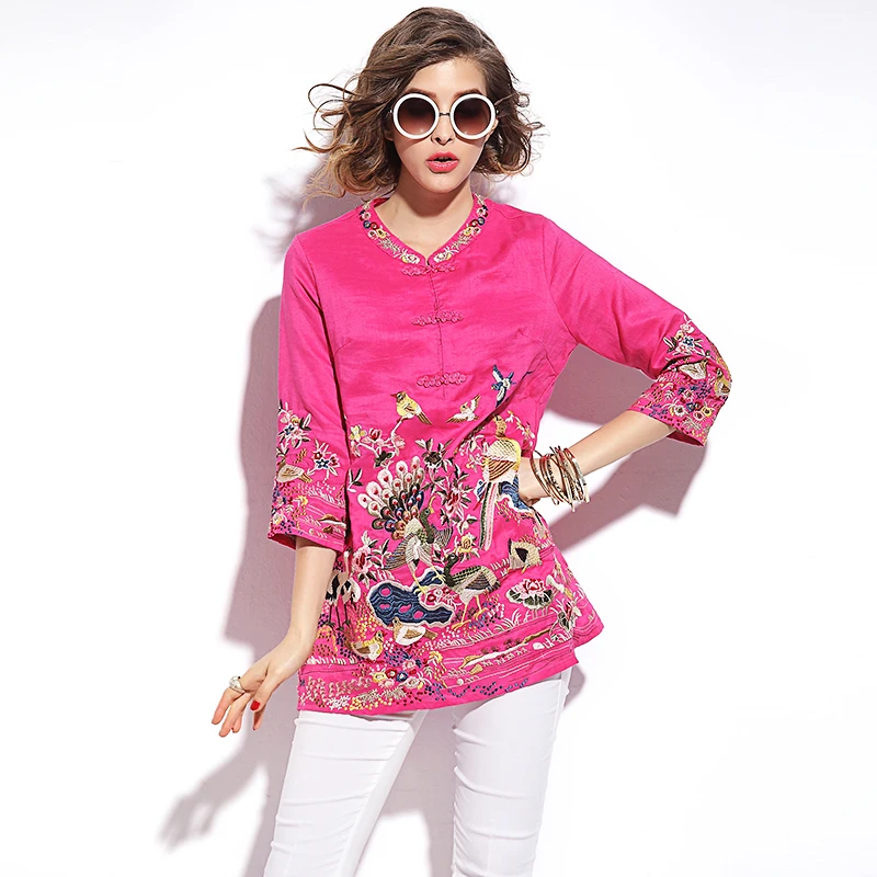 

Embroidery women summer and Autumn casual blouses vintage loose vestidos blusas