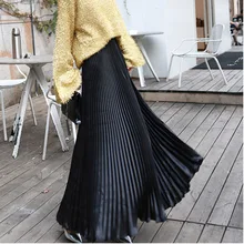 SHENGPALAE Весенняя мода Весенняя однотонная плиссированная юбка в стиле пэчворк с высокой талией винтажная металлическая юбка для женщин AC7960