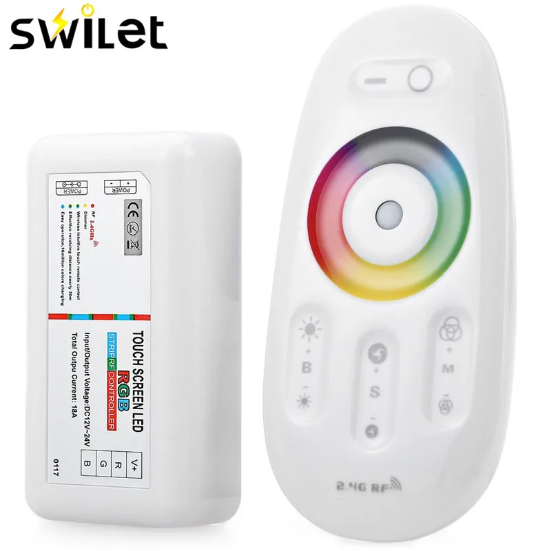 

SWILET 2.4G LED RGB Controller Touch Remote Control Switch DC12-24V For RGB LED Strip Bulb Splitter With Transmitter