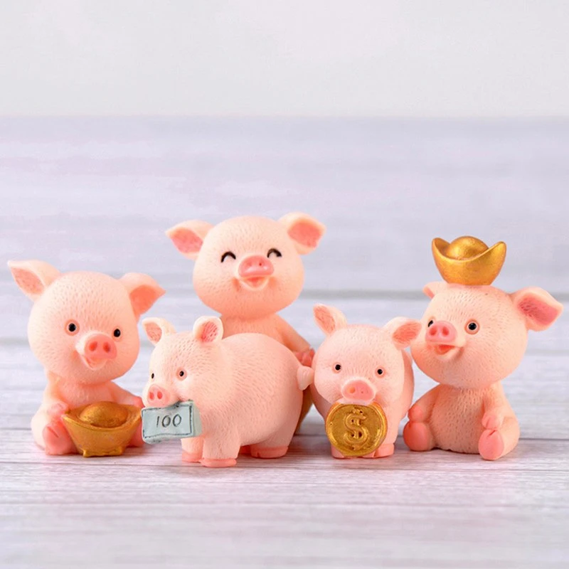 かわいい豚ゴールドインゴット家族動物モデル置物ミニチュアガーデンデコレーションアクセサリー像樹脂クラフトフィギュア家の装飾 Figurines Miniatures Aliexpress