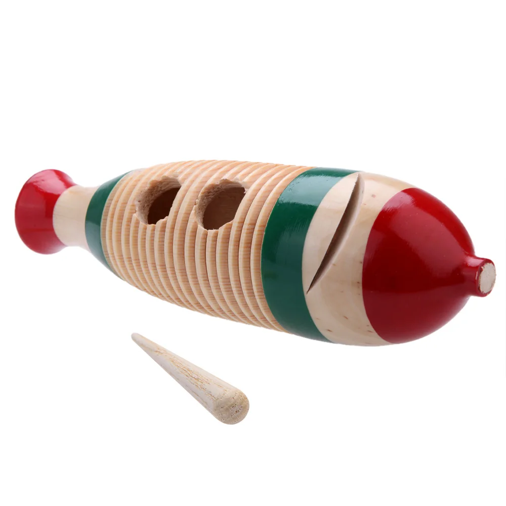 Wooden Colorful Fish Shaped Guiro Musical Percussion Instrument Thread Single Ring Rod for Children Musical Tyenaza Percussion Guiro 