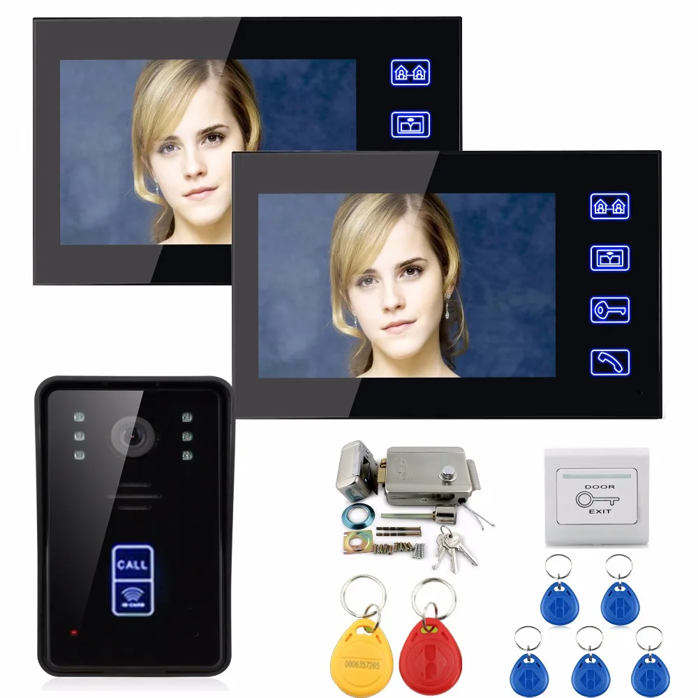 

SmartYIBA 7'' Wired RFID Remote Unlock Door Phone Intercom System Touch Button with Electronic Door Lock Kit Night Vision