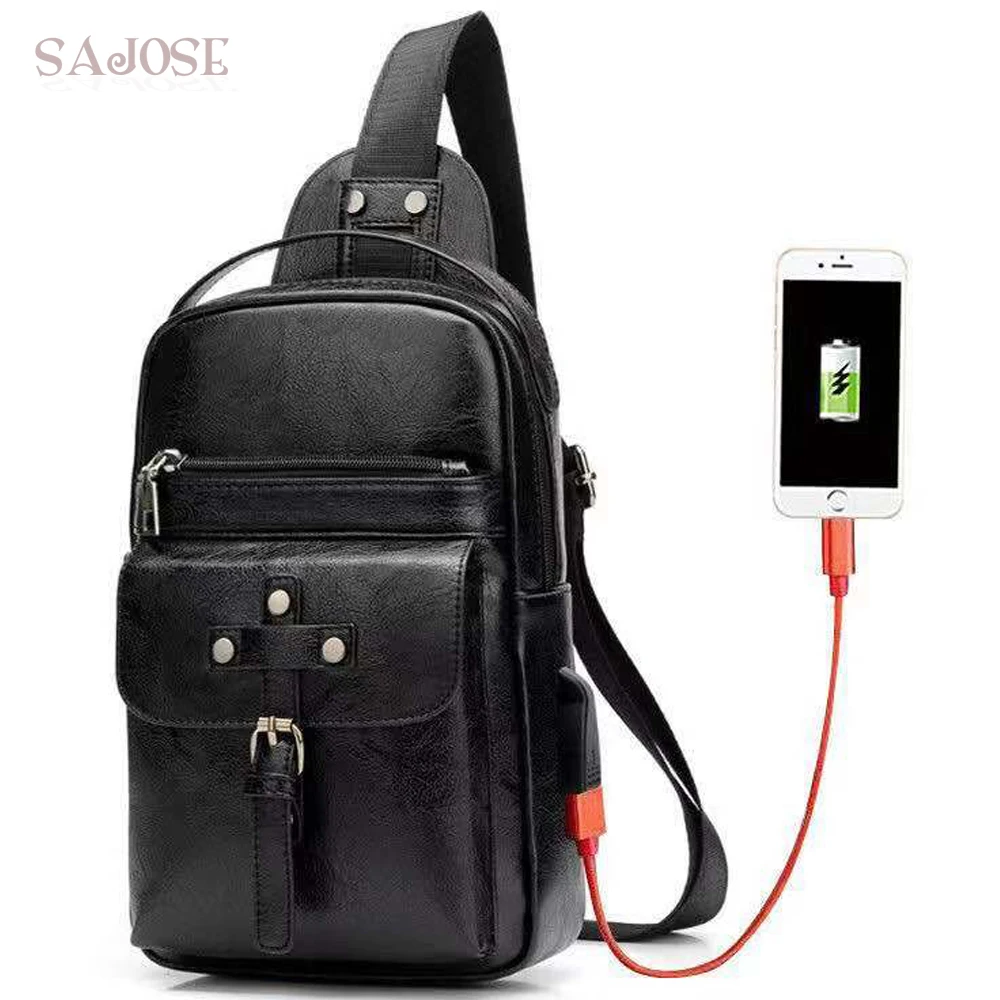 Сумка мессенджер для мужчин нагрудная сумка с usb зарядкой и короткой ручкой