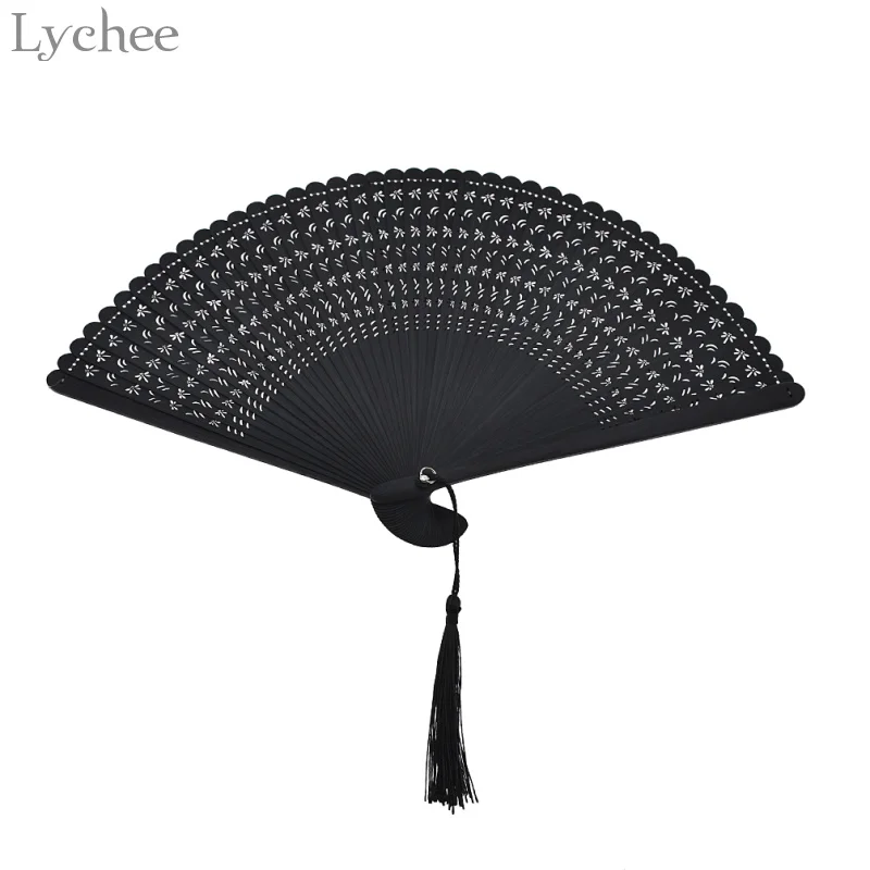 

Lychee Dragonfly Pattern Folding Bamboo Fan Summer Folding Hollow Carved Hand Fan Mariage Birthday Decoration Party Gift
