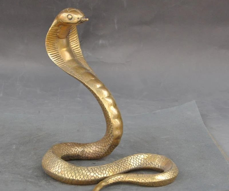 

8" Lucky Chinese Pure Brass fengshui Reptile Animal Zodiac Snake Statue Figurine