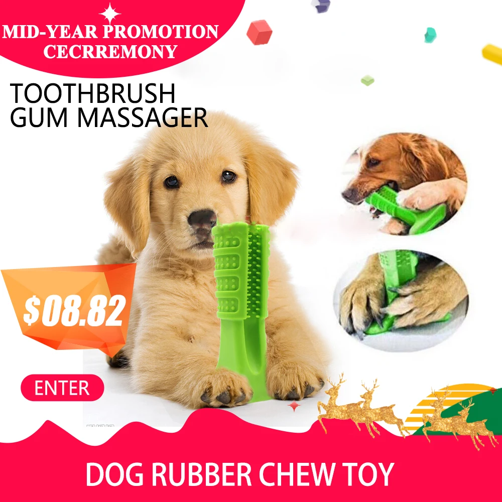 

Dropship Dog Toothbrush Toy Brushing Stick dog toothbrush natural Rubber Chew Toys Bite Toys Bristly Brushing for Dogs Cyan