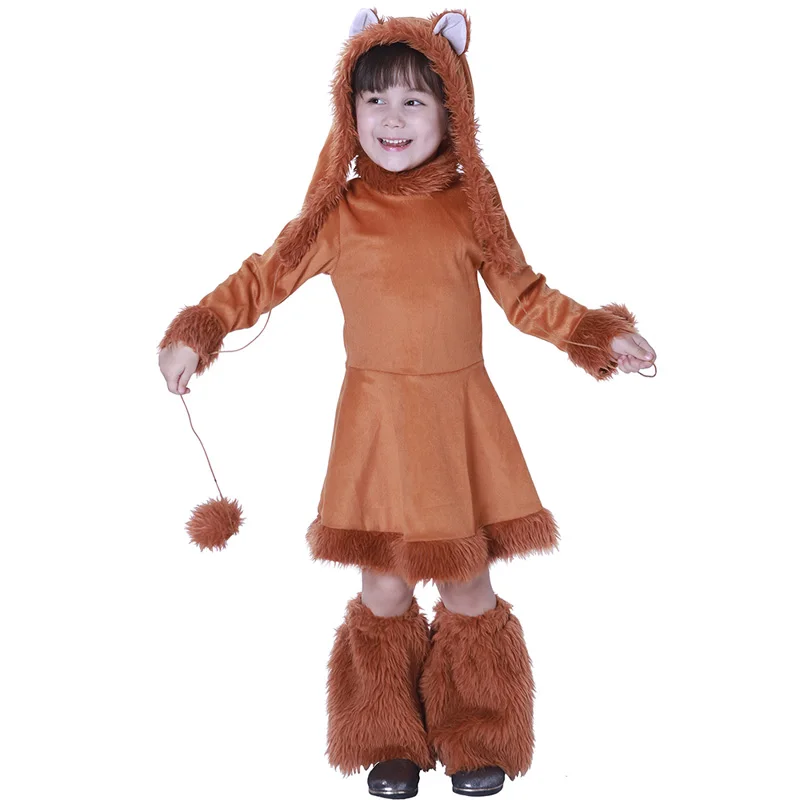 Eraspooky halloween costumes for kids Sweet Fox Girls Costume christmas birthday cosplay children dress hat and boot cover - Цвет: CAMEL