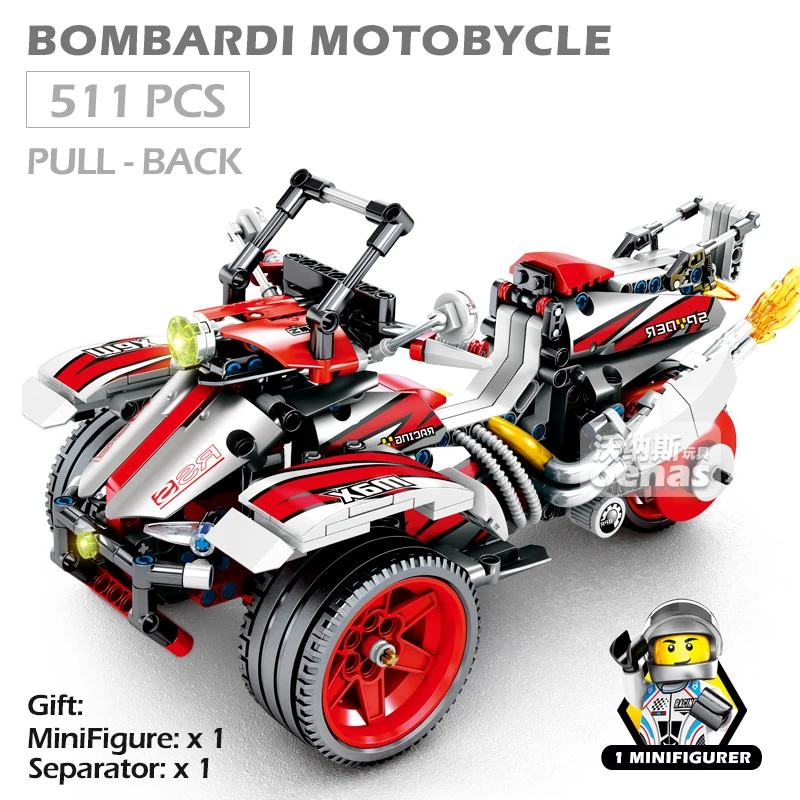 

city compatible Technic 511 PCS Bombardier Motorcycle Pullback Racing Motorcycle Building Block brick kids Toys Children gift