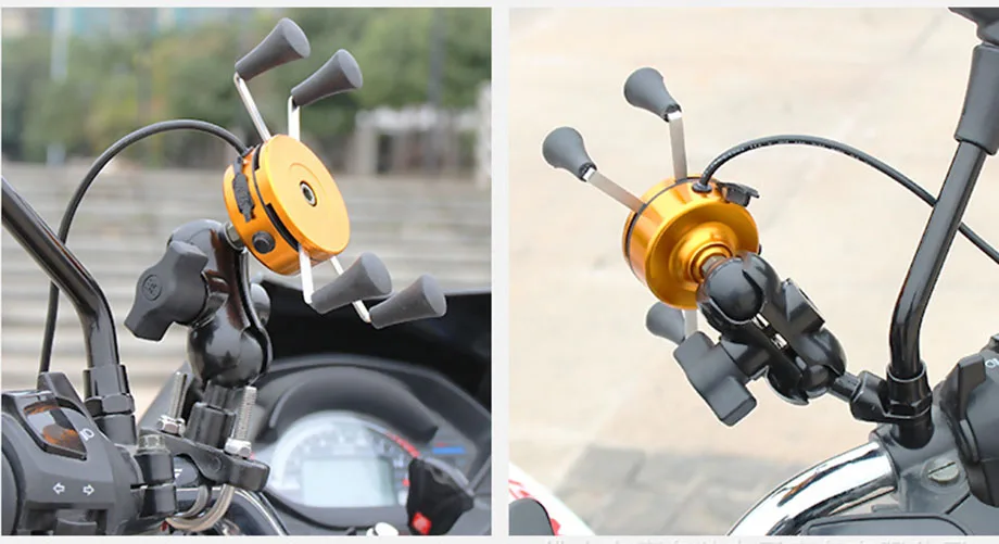 2в1 USB универсальный заряжаемый держатель для телефона мотоцикла 360 руль для мотоцикла вращающееся крепление для мобильного телефона заднего вида Mirro подставка для телефона