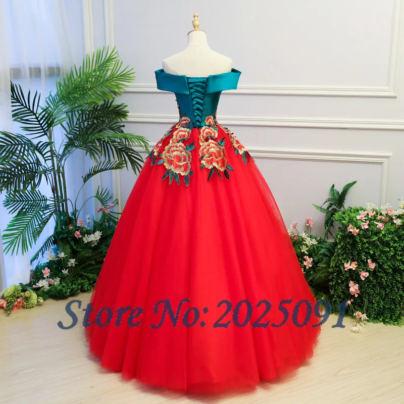 New Off The Shoulder Red Quinceanera Dresses Tulle With Appliques Masquerade Ball Gown Sweet 16 Dress Vestidos De 15 Anos