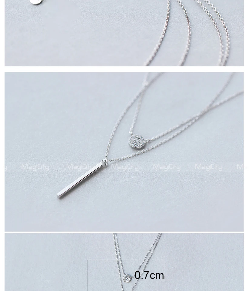 New 2018 Women's Fashion 100% 925 Real Sterling Silver Minimalist Jewelry Sex 2 Layers Pendant Chokers Necklace Gift Girl Lady (5)