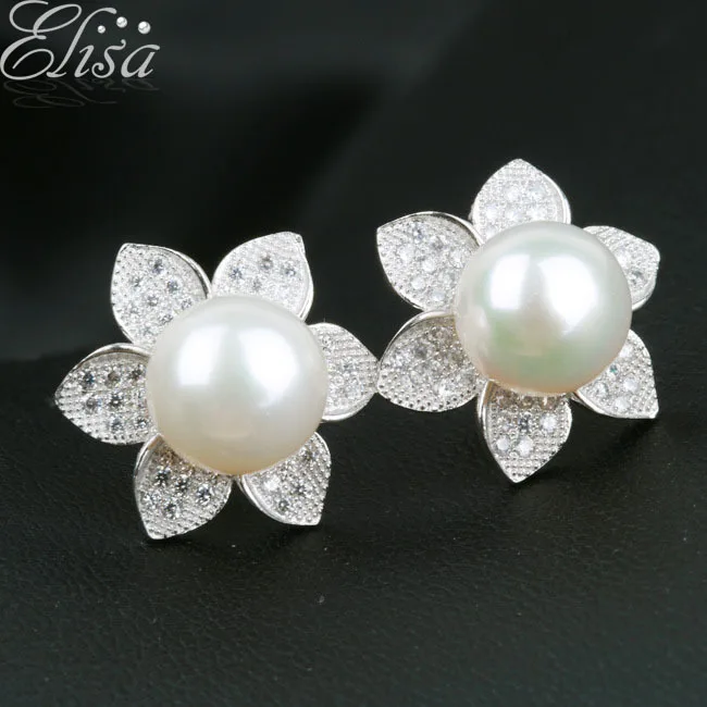 

Natural Freshwater Pearl Stud Earrings 925 Sterling Silver Earrings Flowers Elegant Fashion Earrings Pearl Jewelry Wedding Gift