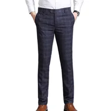 Мужская одежда костюм брюки бизнес случайные Slim Fit классический костюм брюки Свадьба мужской корейской версии клетчатые повседневные брюки тонкие брюки