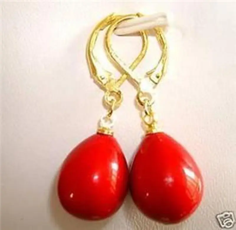 

A new hot red 12x16mm Sea Shell Pearl Drop Earrings AAA