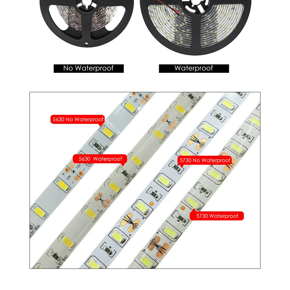 LED Strip 5730 Waterproof DC12V Flexible LED Light 60LED/m 5m/lot Brighter than 5050 5630 LED Strip