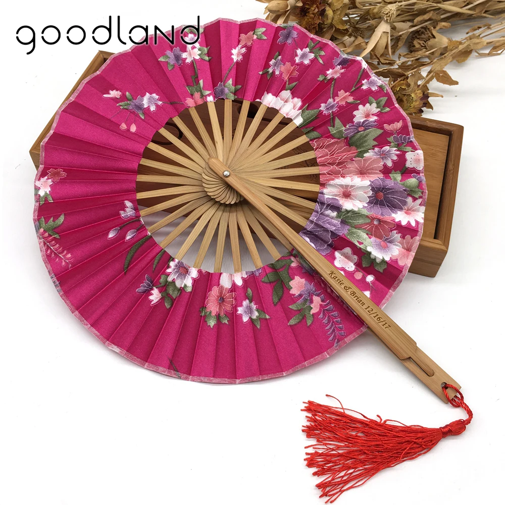  Free Shipping 30pcs Personalized Printed Chinese Japanese Cherry Blossom Bamboo Folding Fan with Gi - 32805602671