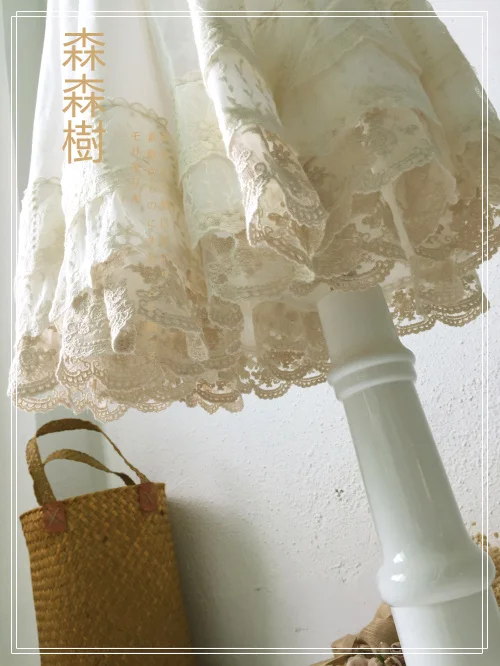 Mori Girl/кружевные хлопковые летние юбки принцессы с вышивкой и эластичной резинкой на талии; универсальная Нижняя юбка; милая Женская юбка