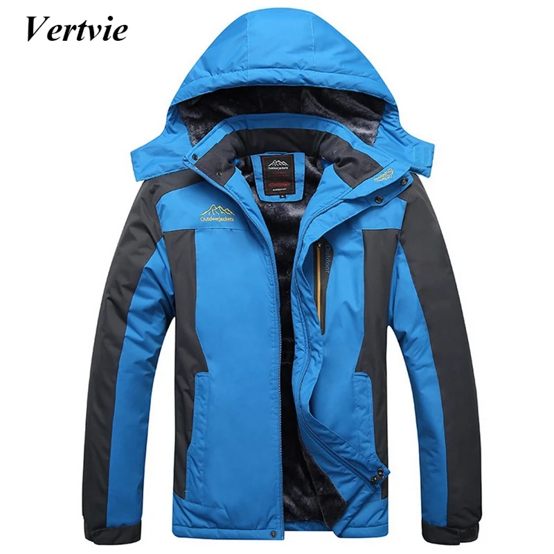 

Vertvie Winter Hiking Jacket Men Outdoor Sport Thick Velvet Warm Coat Thermal Warm Windproof Hood Jackets Camping Hunting Mens