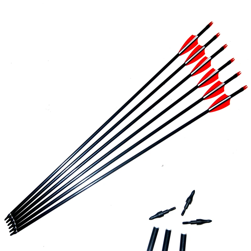 6pcs,Spine 500,Red White Target Practice Steel Point Archery Fiberglass