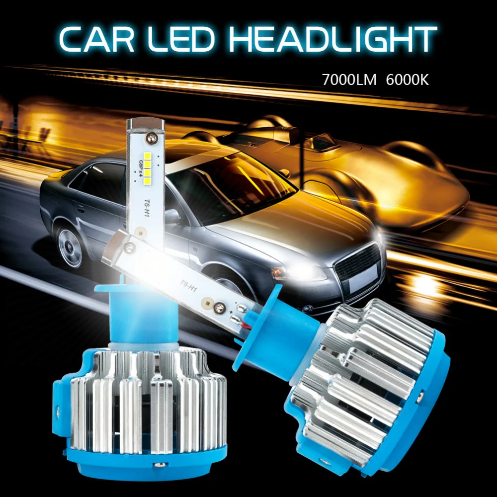 One Pair H1 LED Car Headlight 70W 7000LM Auto Front Headlamp 6000K
